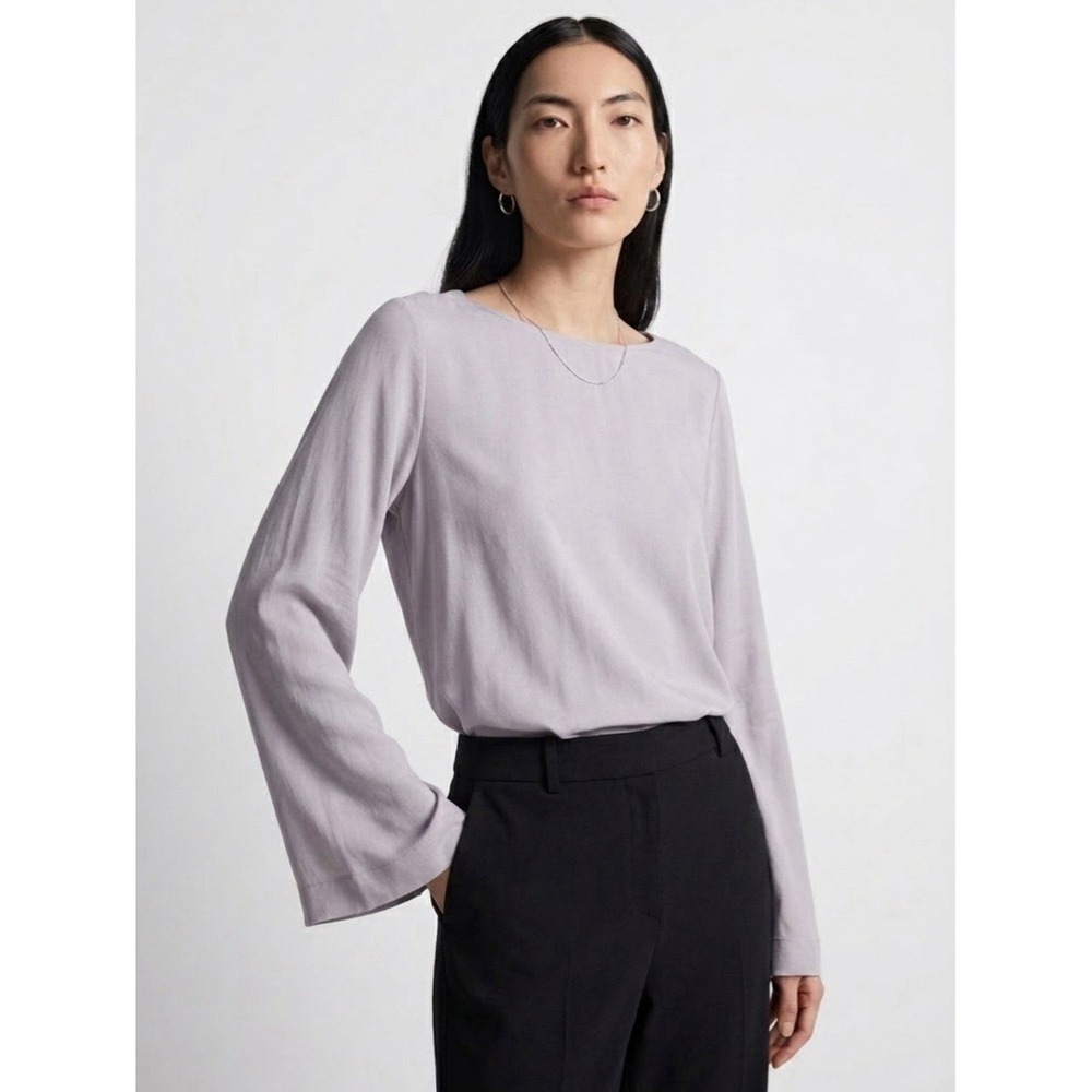 Soft Surroundings Sonnet Top Boatneck Gray Flare Bell Sleeves Size Large L Boho